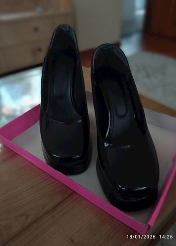 Kadın Siyah Rugan Platform Topuklu Stiletto - Görsel 3