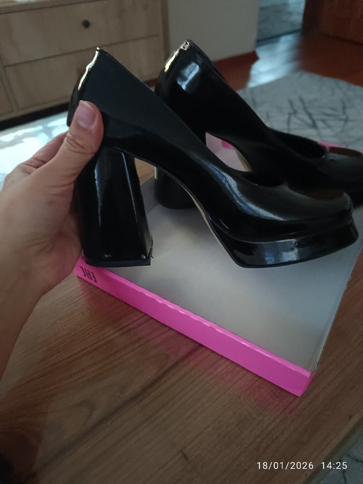 Kadın Siyah Rugan Platform Topuklu Stiletto - Görsel 2