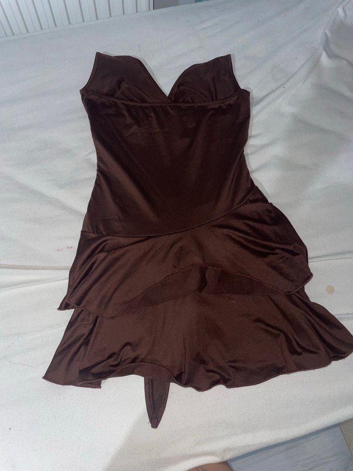 Kahverengi V Yaka Drapeli bohem Mini Elbise - Görsel 3