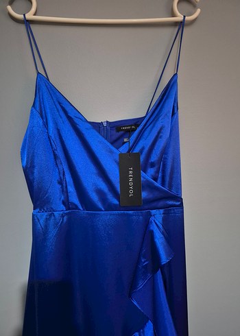 Mavi Drapeli Uzun Abiye Elbise - Görsel 3