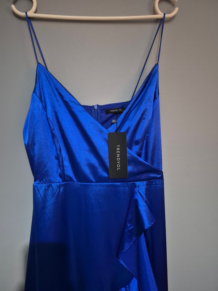 Mavi Drapeli Uzun Abiye Elbise - Görsel 3