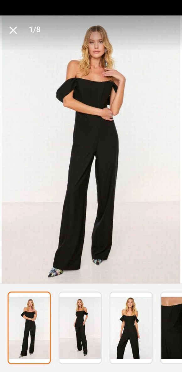 Kadın Siyah Uzun Straplez Tulum - Görsel 3