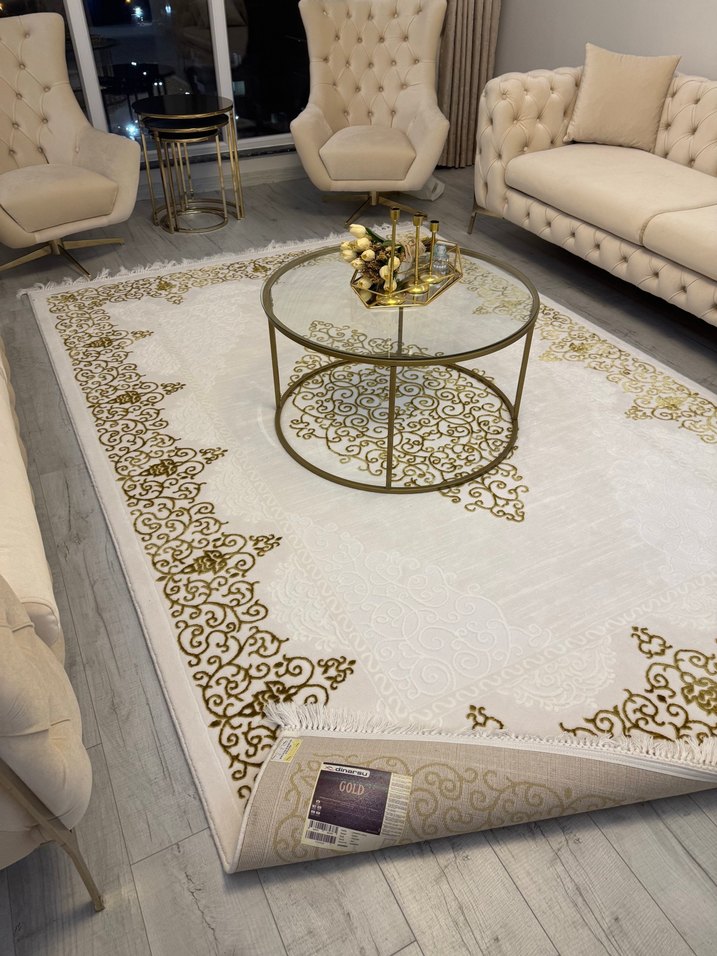 Beyaz Klasik Desenli Salon Halısı - Görsel 4