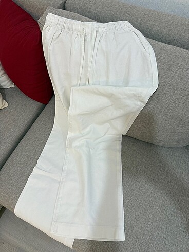Stradivarius beyaz keten pantolon