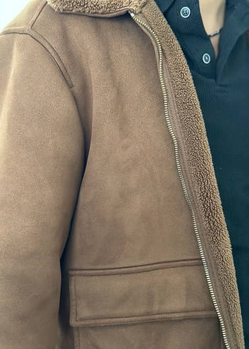 l Beden kahverengi Renk Kahverengi Süet Erkek Ceket, Kürklü Yaka