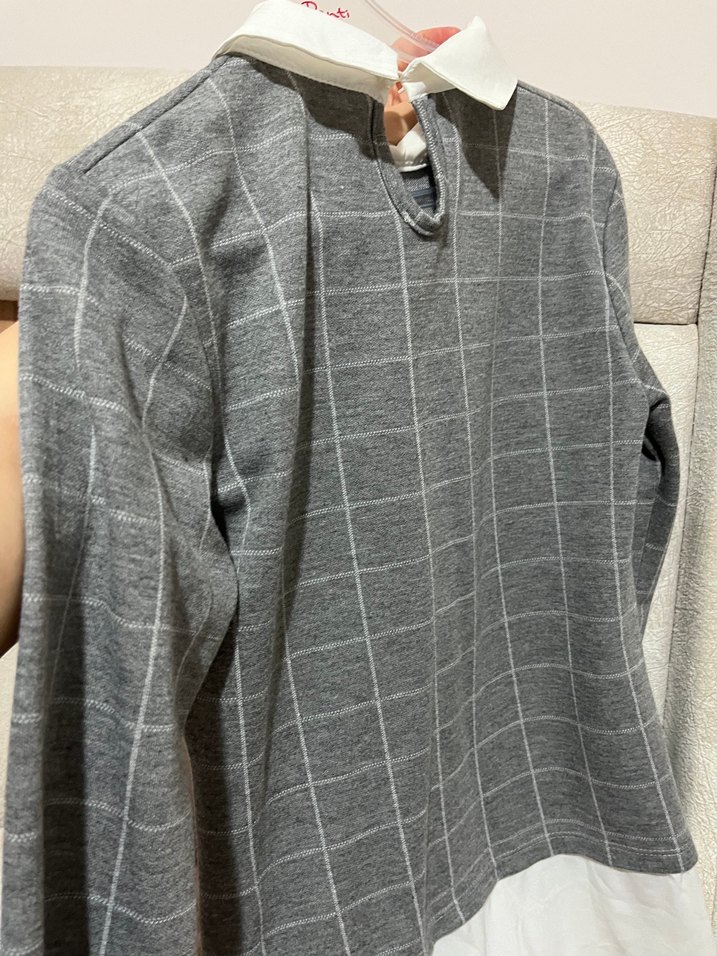 Gri Kareli Uzun Kollu Kadın Bluz - Görsel 2