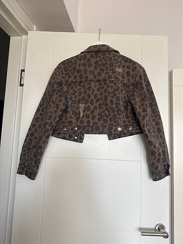 s Beden kahverengi Renk Leopar crop kot ceket