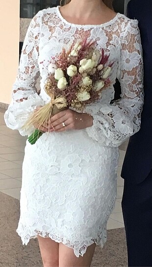 Beyaz dantei nikah/dış çekim elbisesi