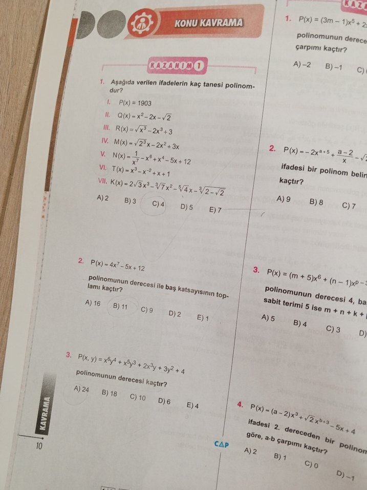Çap Yayınları 10. Sınıf Fen Lisesi Matematik Polinomlar Fasikülü - Görsel 2