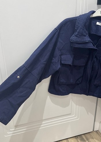 m Beden mavi Renk Düğmeli Koyu Mavi Kısa Denim Ceket