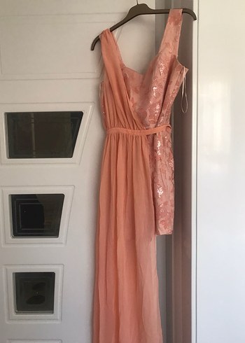 Pembe Nakışlı Midi Kadın Elbise ROMAN - Görsel 4