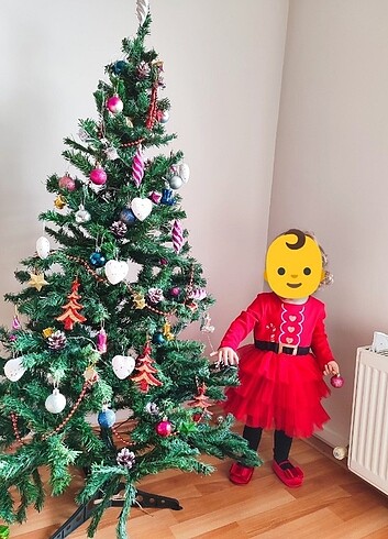 12-18 Ay Beden kırmızı Renk Koton yılbaşı elbisesi 