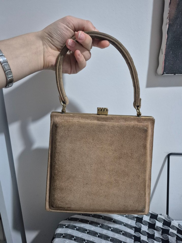 Bej Süet Vintage Kadın Çanta - Görsel 2
