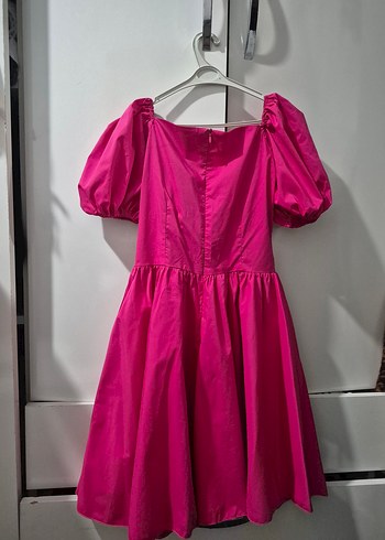 Pembe Midi prenses kol Elbise - Görsel 3