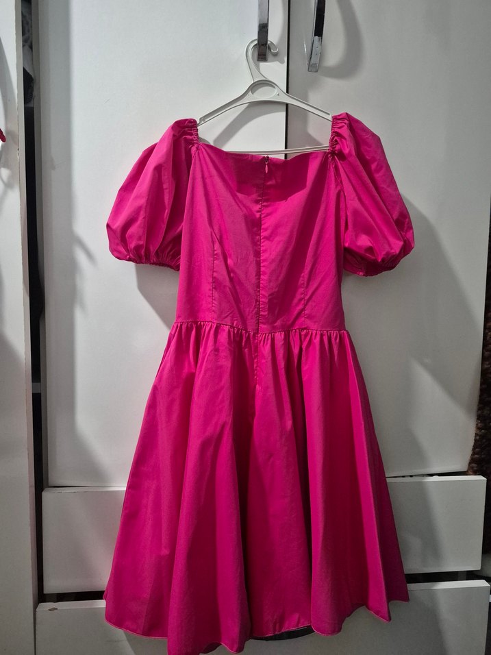 Pembe Midi prenses kol Elbise - Görsel 3