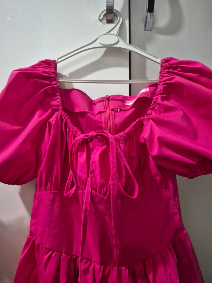 Pembe Midi prenses kol Elbise - Görsel 2