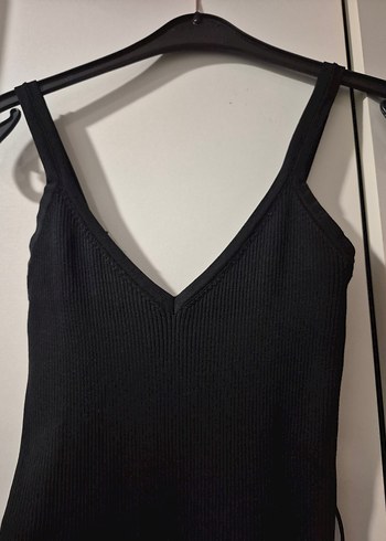 Askılı uzun triko elbise - Görsel 5