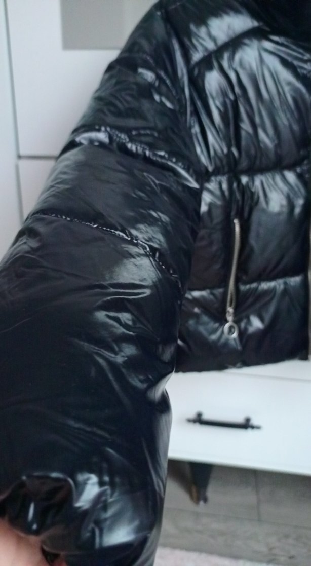 Kadın Siyah Parlak Mini Kısa Mont - Görsel 2