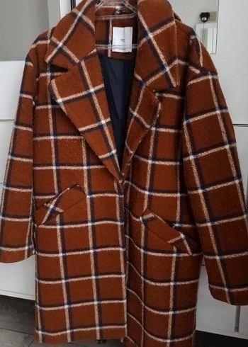 Kahverengi Ekose Düğmeli Midi Kadın Kaban - Görsel 4