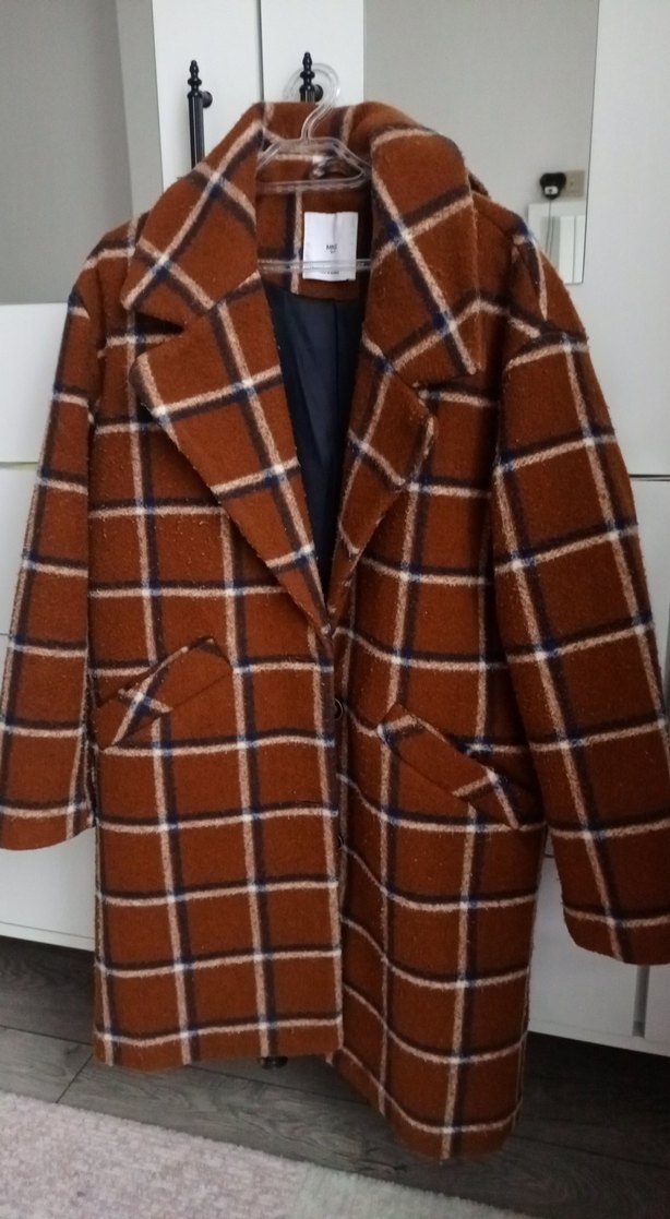 Kahverengi Ekose Düğmeli Midi Kadın Kaban - Görsel 4