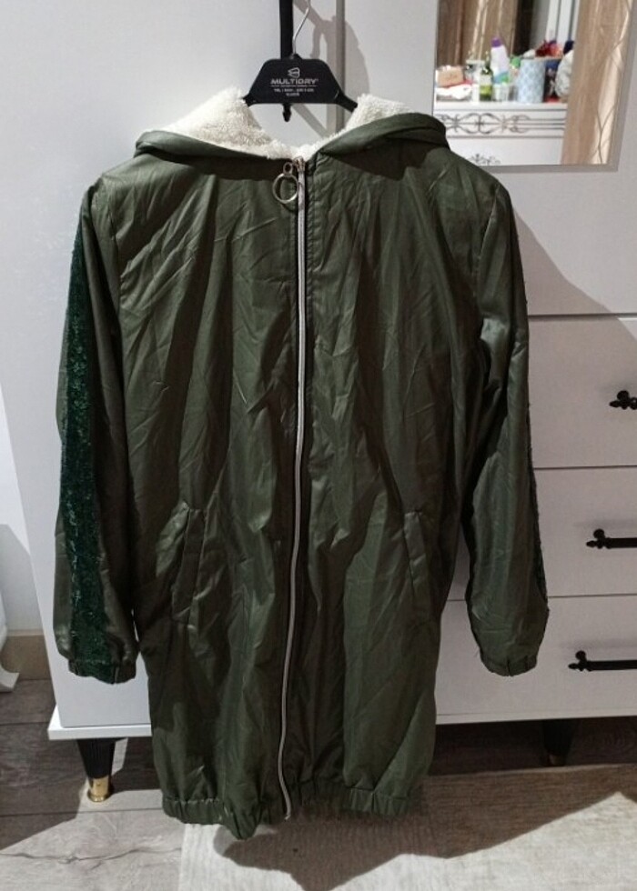 İçi Yünlü Kadın Mont Fermuarlı Hırka Kapşonlu - Görsel 2