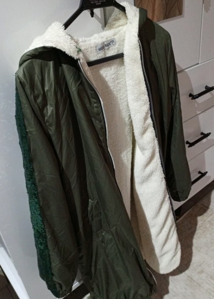 İçi Yünlü Kadın Mont Fermuarlı Hırka Kapşonlu - Görsel 4