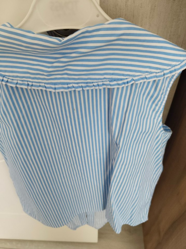 Kız Çocuk Mavi Çizgili Düğmeli Bluz - Görsel 4