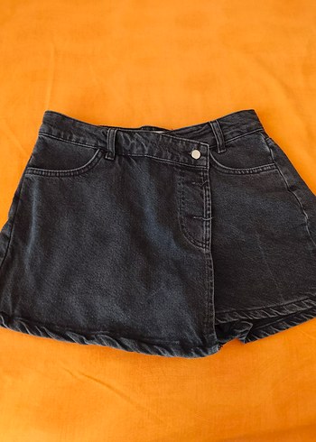 Düğmeli Siyah Kot Mini Etek