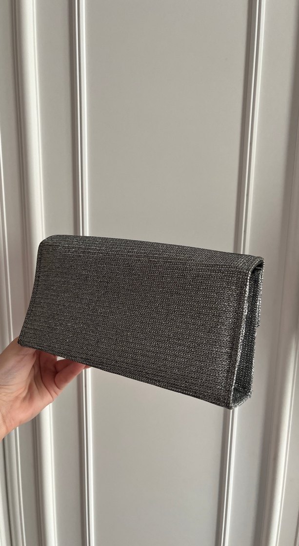 Gri Kadın Kemerli Clutch Çanta - Görsel 2