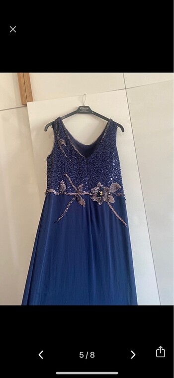 Abiye uzun abiye lacivert elbise - Görsel 5
