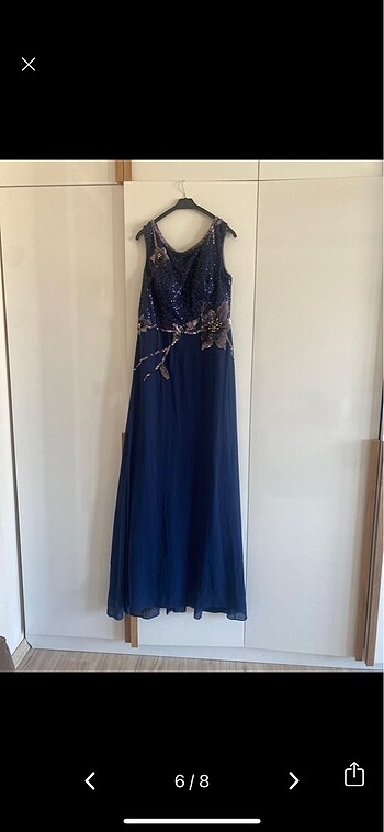 Abiye uzun abiye lacivert elbise - Görsel 6