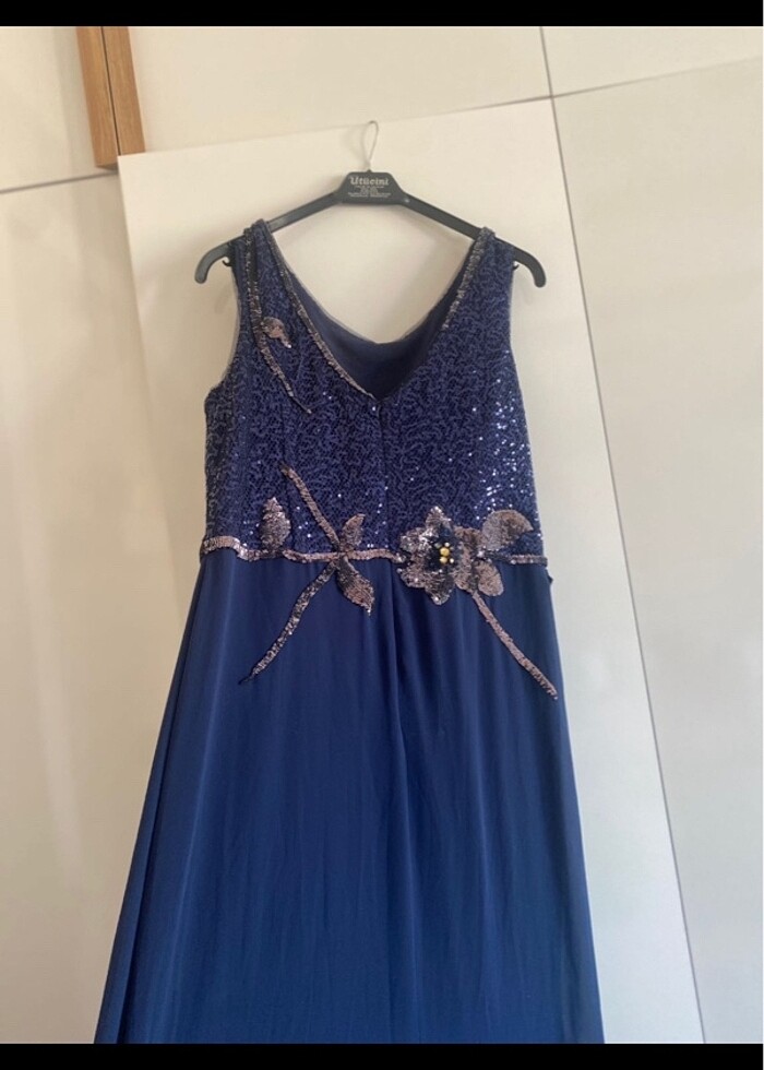 Abiye uzun abiye lacivert elbise - Görsel 5