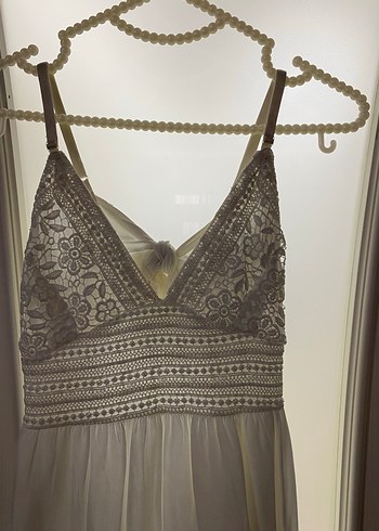 Dantel İşlemeli V Yaka Bohem Kısa Elbise - Görsel 2