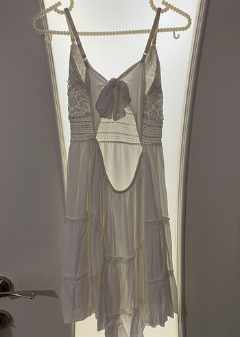 Dantel İşlemeli V Yaka Bohem Kısa Elbise - Görsel 5