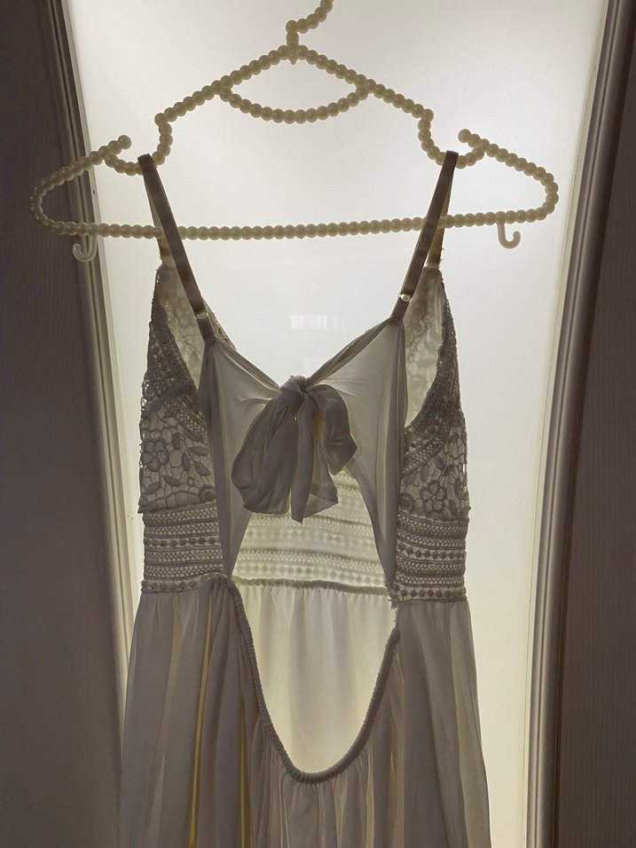 Dantel İşlemeli V Yaka Bohem Kısa Elbise - Görsel 4