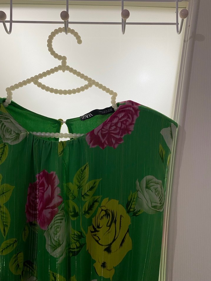 ZARA YEŞİL GÜLLÜ ELBİSE - Görsel 2