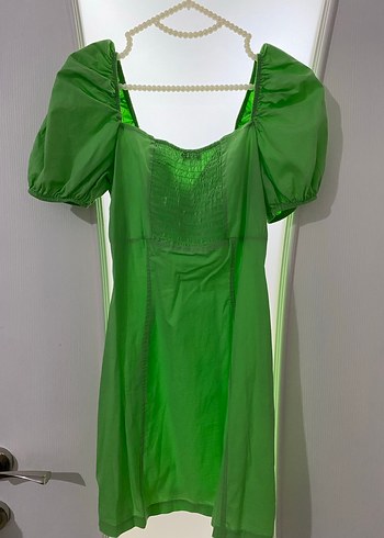 Yeşil V Yaka Mini Kolları Balon Elbise - Görsel 5