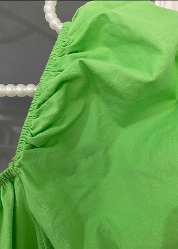 Yeşil V Yaka Mini Kolları Balon Elbise - Görsel 7