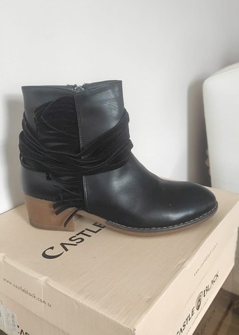 Siyah Deri Kadın Gotik Topuklu Bot - Görsel 4