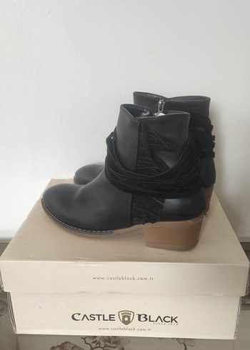 Siyah Deri Kadın Gotik Topuklu Bot - Görsel 3