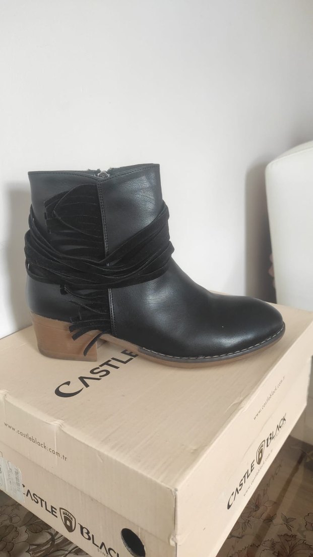 Siyah Deri Kadın Gotik Topuklu Bot - Görsel 4