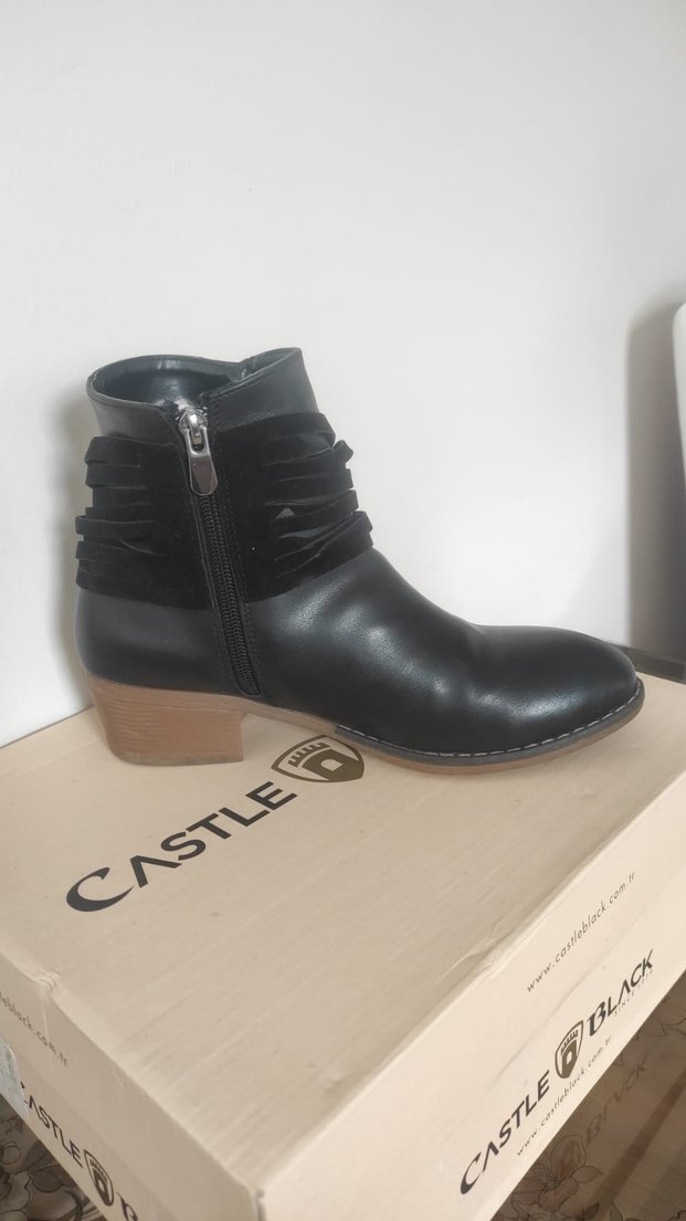 Siyah Deri Kadın Gotik Topuklu Bot - Görsel 5