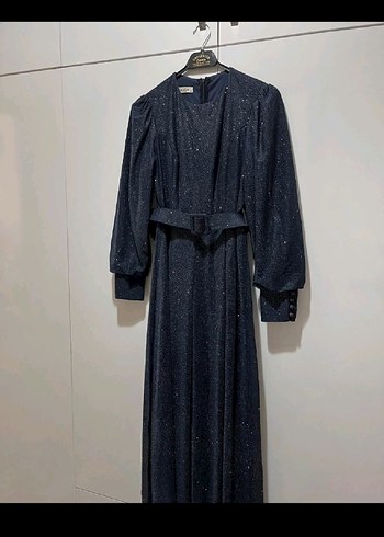 Kemerli lacivert Uzun Abiye Elbise - Görsel 3