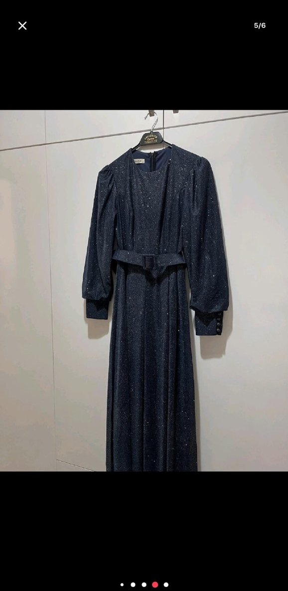 Kemerli lacivert Uzun Abiye Elbise - Görsel 3