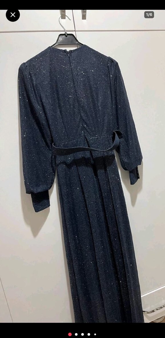 Kemerli lacivert Uzun Abiye Elbise - Görsel 2