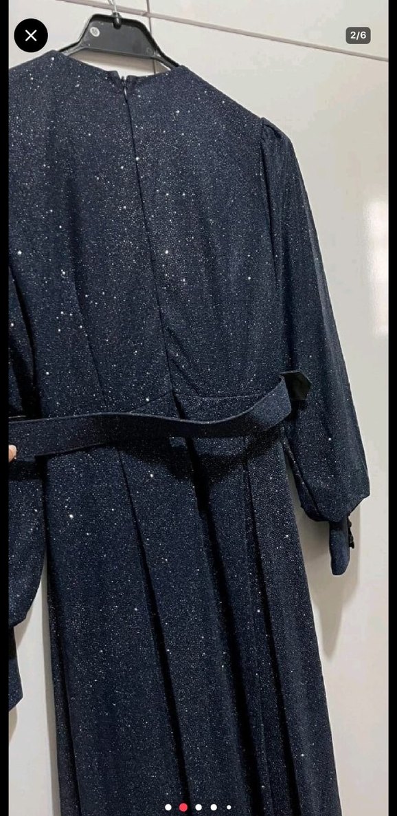 Kemerli lacivert Uzun Abiye Elbise - Görsel 4