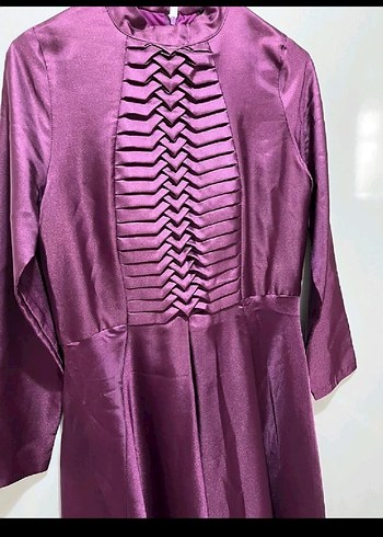 Mor Uzun saten Kadın Elbise - Görsel 3