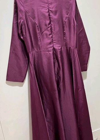 Mor Uzun saten Kadın Elbise - Görsel 2