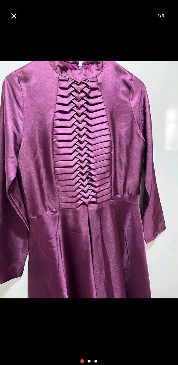 Mor Uzun saten Kadın Elbise - Görsel 3