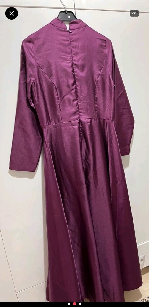 Mor Uzun saten Kadın Elbise - Görsel 2